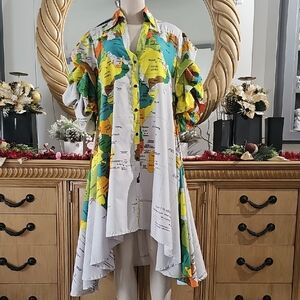 Colorful Map Print Asymmetrical Dress Size Medium